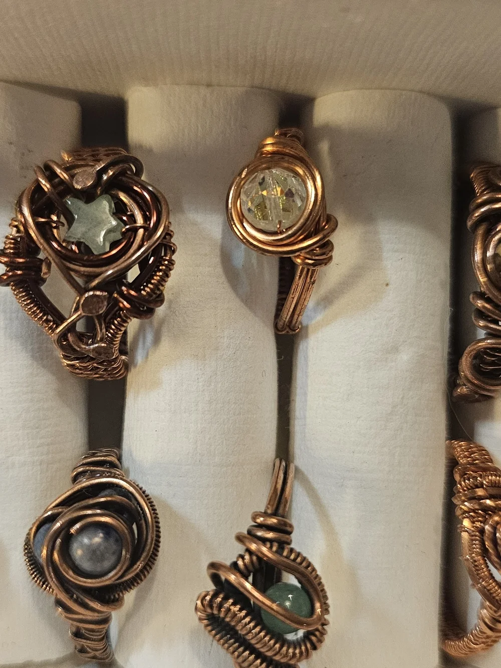 Handcrafted Copper Wire Wrap Ring in Copper Tone with Gem Accents Lot Of 8